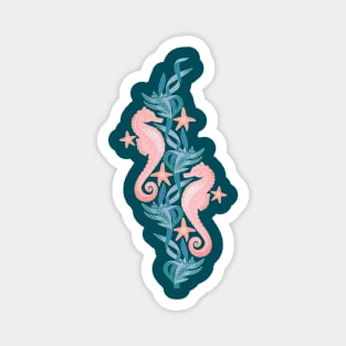 Pastel Pink Seahorse and Starfish with Blue Seaweed Magnet