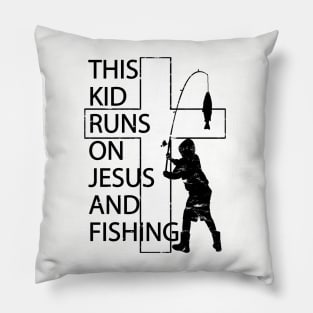 This Kid Runs on Jesus and Fishing Christian Cross Pillow