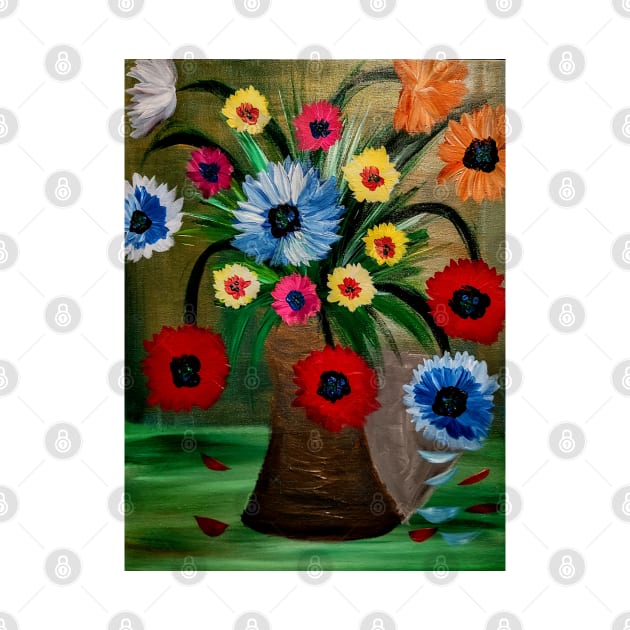 bouquet of flowers in a metallic gold and silver vase by kkartwork