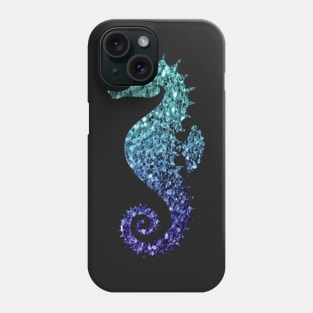 Teal and Blue Ombre Faux Glitter Seahorse Phone Case