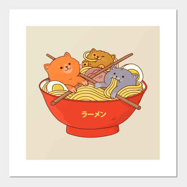 Ramen and cats - Cats - Posters and Art Prints | TeePublic