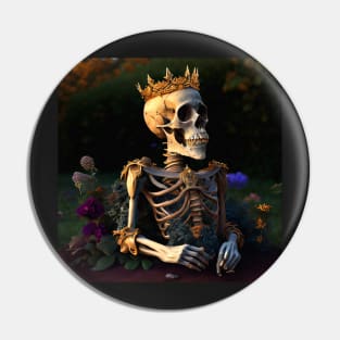 Skeleton in garden with golden crown happy Pin