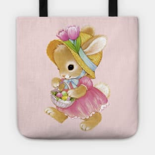 Cute Retro Vintage Easter Bunny Girl with Basket Tote