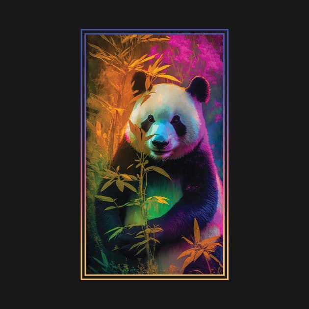 Panda Vibrant Tropical Flower Tall Digital Oil Painting Portrait by ArtHouseFlunky