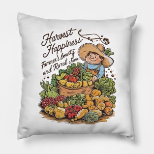 Rustic Charm: Farmer's Smile Radiates Happiness with Harvest's Bounty Pillow