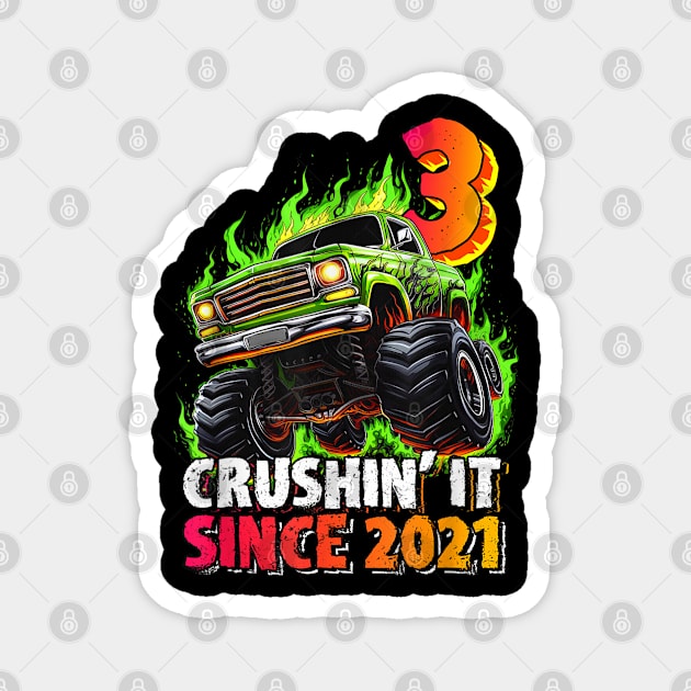 Monster Truck 3 Year Old Boys 3rd Birthday Party Born 2021 Magnet by elmiragokoryan