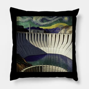 Hoover Dam in Van Gogh's style Pillow
