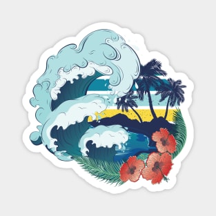 Retro beach and ocean waves Magnet