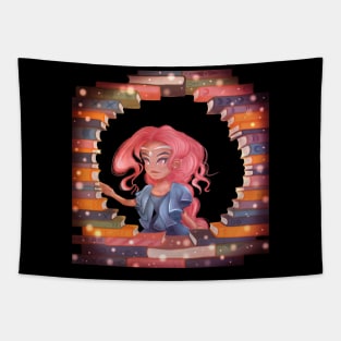 The girl with the books Tapestry