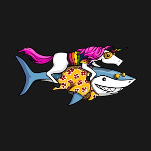 Unicorn Riding Shark Party T-Shirt