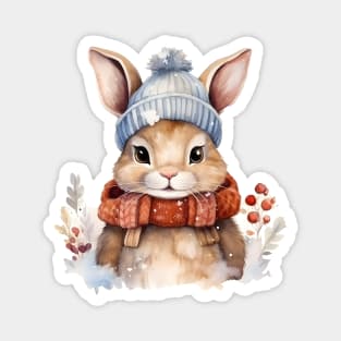 Cute bunny in a warm hat and scarf Magnet