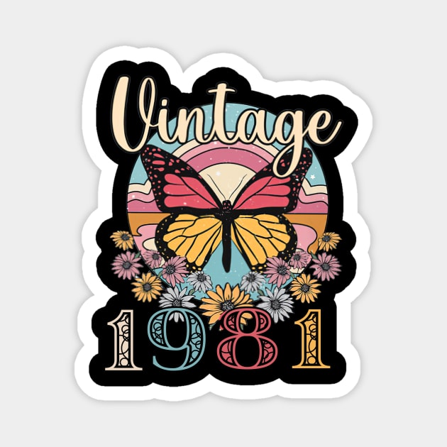 Floral Butterfly Retro Vintage 1981 42nd Birthday Magnet by Vladis