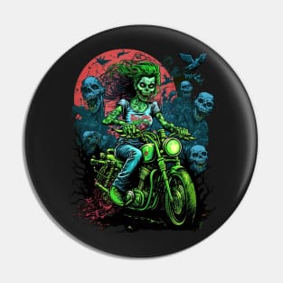 Zombie Girl riding a motorcycle Pin