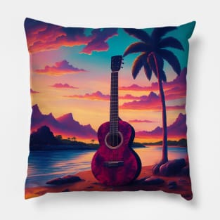 80s Style  Beautiful Sunset Retro Vintage Travel Artwork Pillow