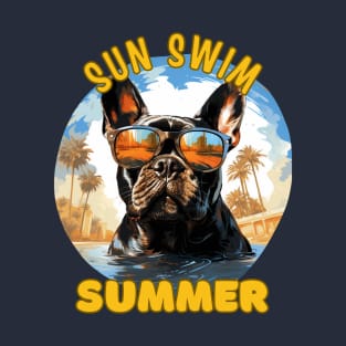 The French Bulldog Dog's Vacation. Sun Swim Summer. T-Shirt