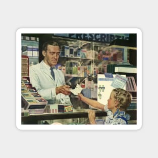 Vintage Science and Medicine, Pharmacist with a Customer at Pharmacy Magnet