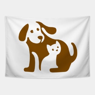 Brown dog and white cat Tapestry