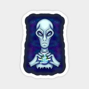 Grey Alien with Earth Magnet