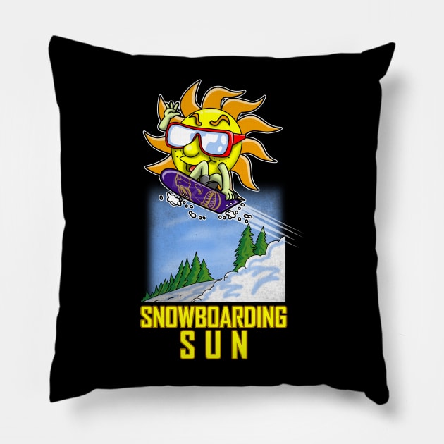 Cute Summer Sun Snowboarding Winter Sports Cartoon Meme Pillow by BoggsNicolas