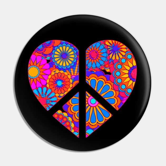 Colorful Bohemian Flower Peace Sign Heart Pin by AlondraHanley