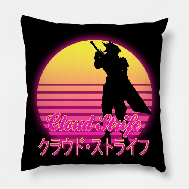 FF7 Retro Cloud Silhouette Pillow by Rickster07