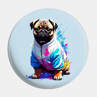 Charming Pug in Trendy Varsity Jacket Pin