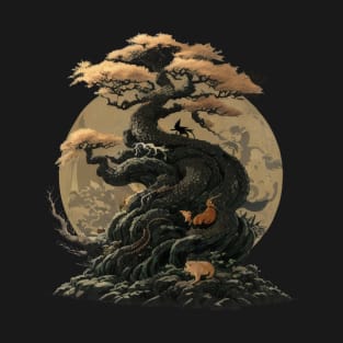 Fantasy Tree of Japan - Foxes and Moon T-Shirt