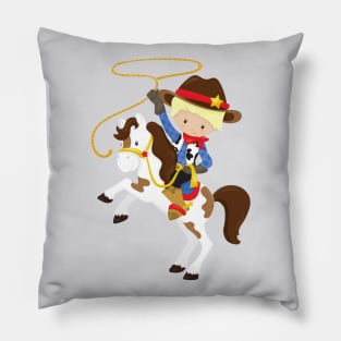 Cowboy, Sheriff, Horse, Lasso, Western, Blond Hair Pillow