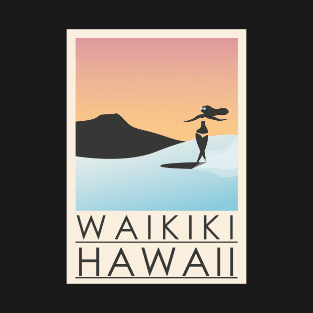 Waikiki Hawaii Retro Travel Poster by JDP Designs