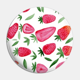 Watercolors strawberries - red and green Pin