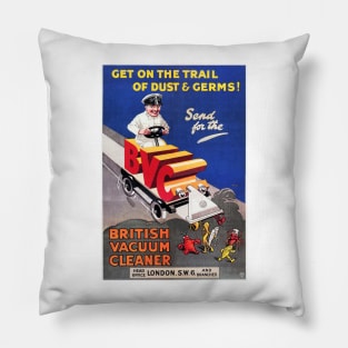 BVC Dust & Germs! British Vacuum Cleaner Retro English Advertisement Wall Art Pillow