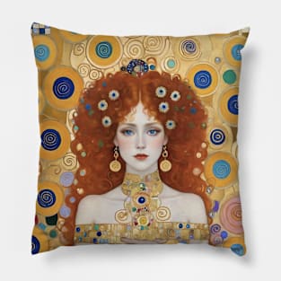 Gustav Klimt's Golden Aura: Inspired Woman in Radiant Elegance Pillow