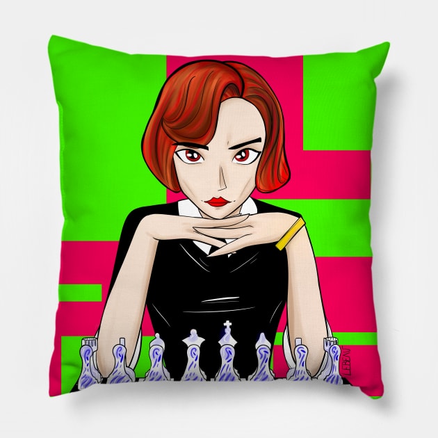 beth harmon the ginger in chess master Pillow by jorge_lebeau