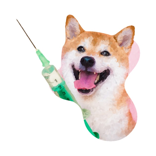 Shiba Inu Dog with a syringe for covid vaccine by Arteria6e9Vena