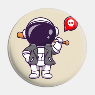 Cool Astronaut With Baseball Bat And Jacket Cartoon Pin