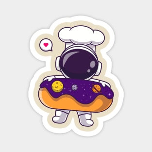 Cute Astronaut Chef With Donut Space Cartoon Magnet