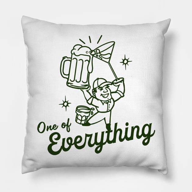 One Of Everything: Cocktail, Beer & Shots. Funny Alcohol Art Pillow by The Whiskey Ginger