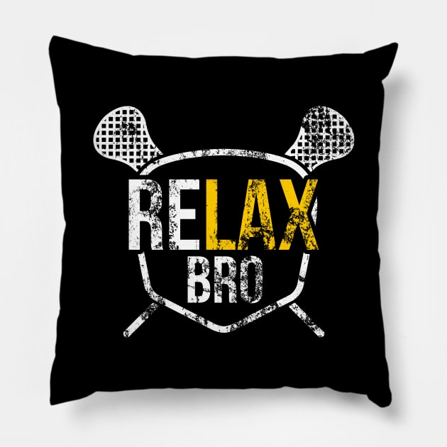 Vintage ReLAX Bro Lacrosse Cute Distressed LAX Pun Pillow by theperfectpresents