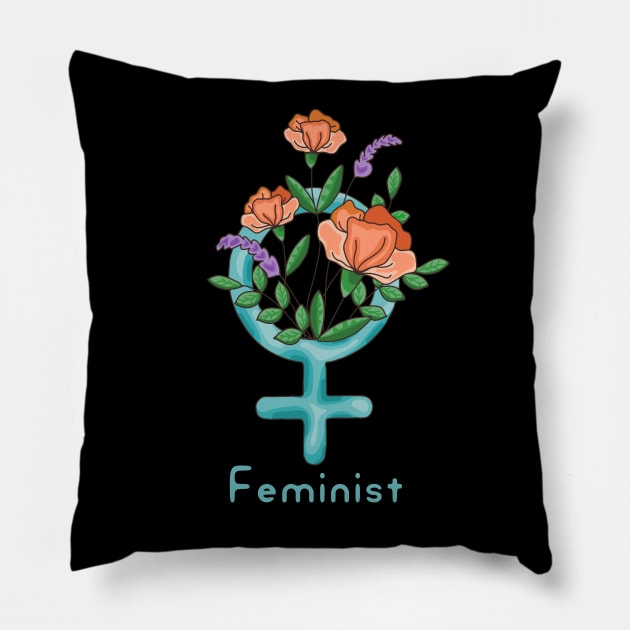 Feminist Flowers Pillow by Slightly Unhinged