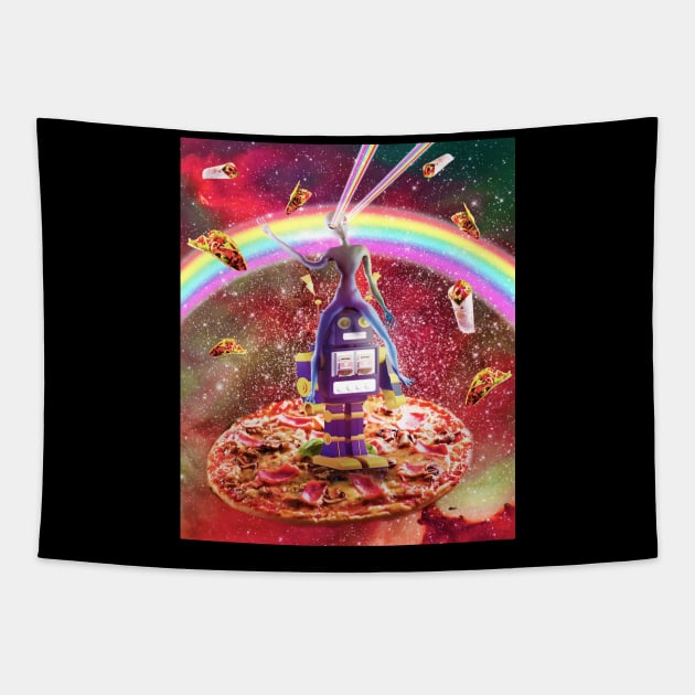 Laser Eyes Outer Space Alien Riding Robot Tapestry by Random Galaxy