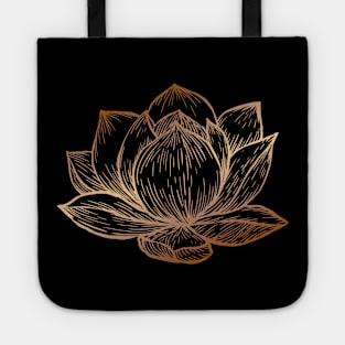 Golden Lotus Flower on Black Tote