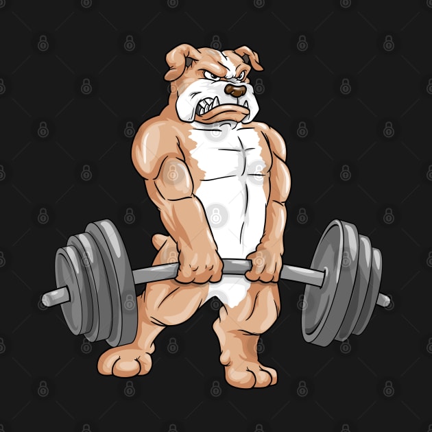 Bulldog at bodybuilding with barbell by Markus Schnabel