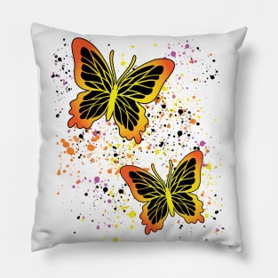 Beautiful Butterflies with Colorful Splatters Pillow