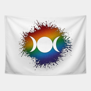 Paint Splatter LGBTQ Pride Rainbow Triple Goddess Moon Symbol Tapestry