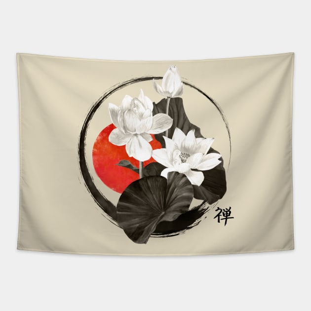 White Lotus Enso Zen Circle Tapestry by Nartissima