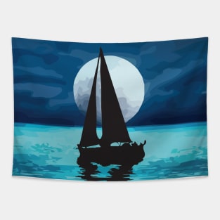 Sail Boat Sunset Over The Sea Tapestry