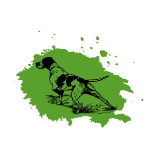 Pointer Hunting Dog Green Sketch Splash T-Shirt