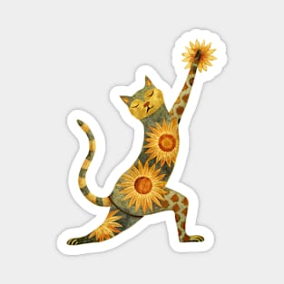 Yoga Cat with Boho Sunflower Pattern Magnet