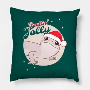 Blizzard Leopard Gecko, Christmas Edition! Feelin Jolly! Green BG Pillow