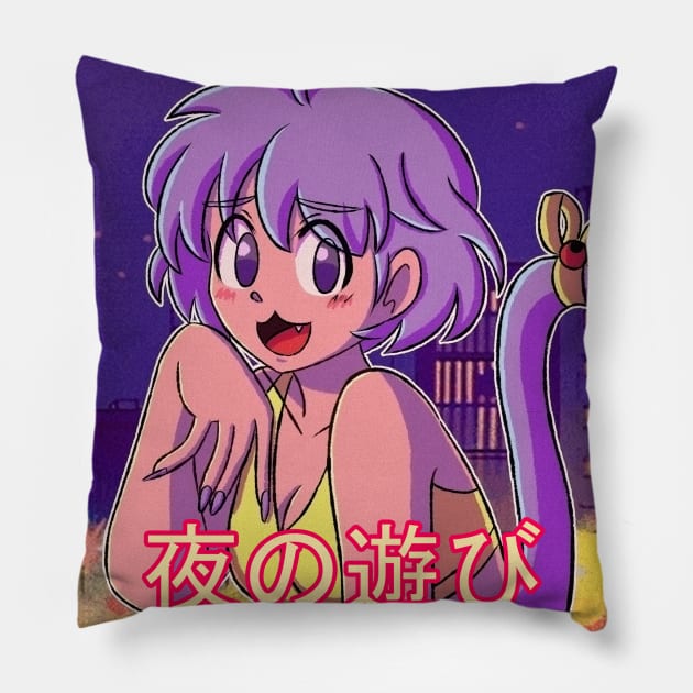Vaporwave retro anime aesthetics Pillow by KinseiNoHime